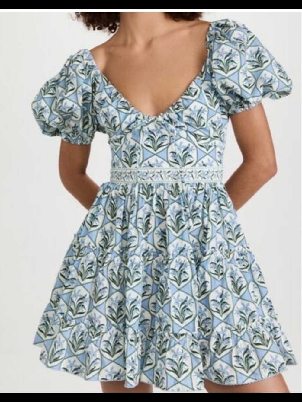 Agua by Agua Bendita Blue Floral Puff-Sleeve Mini Dress